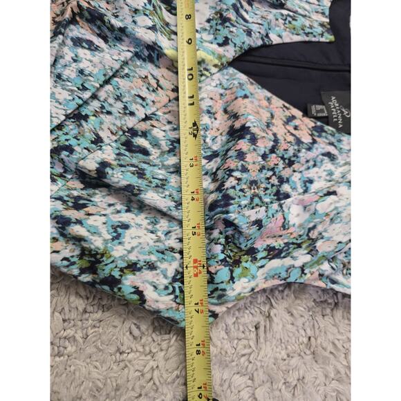 Adrianna Papell Cap Sleeve Knee Length Ruched Waist Blue Dress Monet Floral Sz 6 - Picture 5 of 10